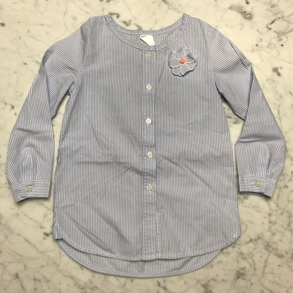 Carter's Striped Blue Seersucker Flower Tunic Top